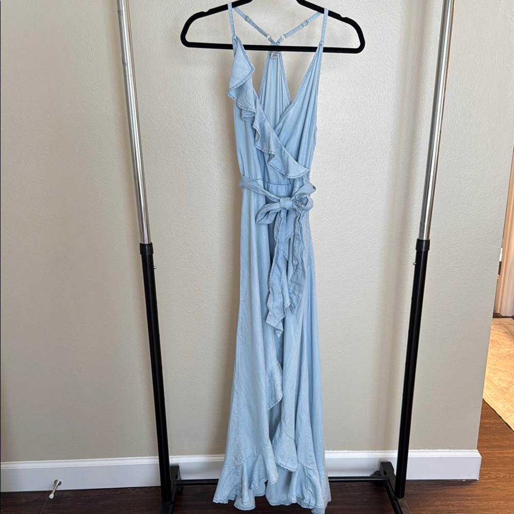 Guess Blue Pleated Wrap Sundress